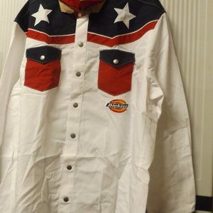 DICKIES, XL, RED, WHITE & BLUE LONG SLEEVE BUTTON, PATRIOTIC SHIRT, NWT